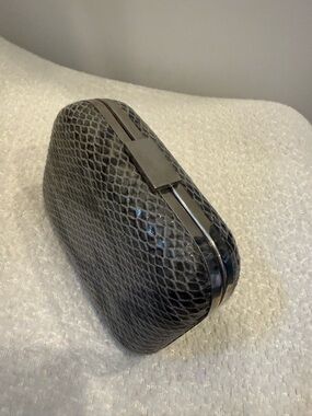 Le Lis Gray Snake-Embossed Clutch